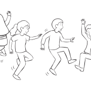 People jumping up and down as part of fun jumping elimination game Jump Tag