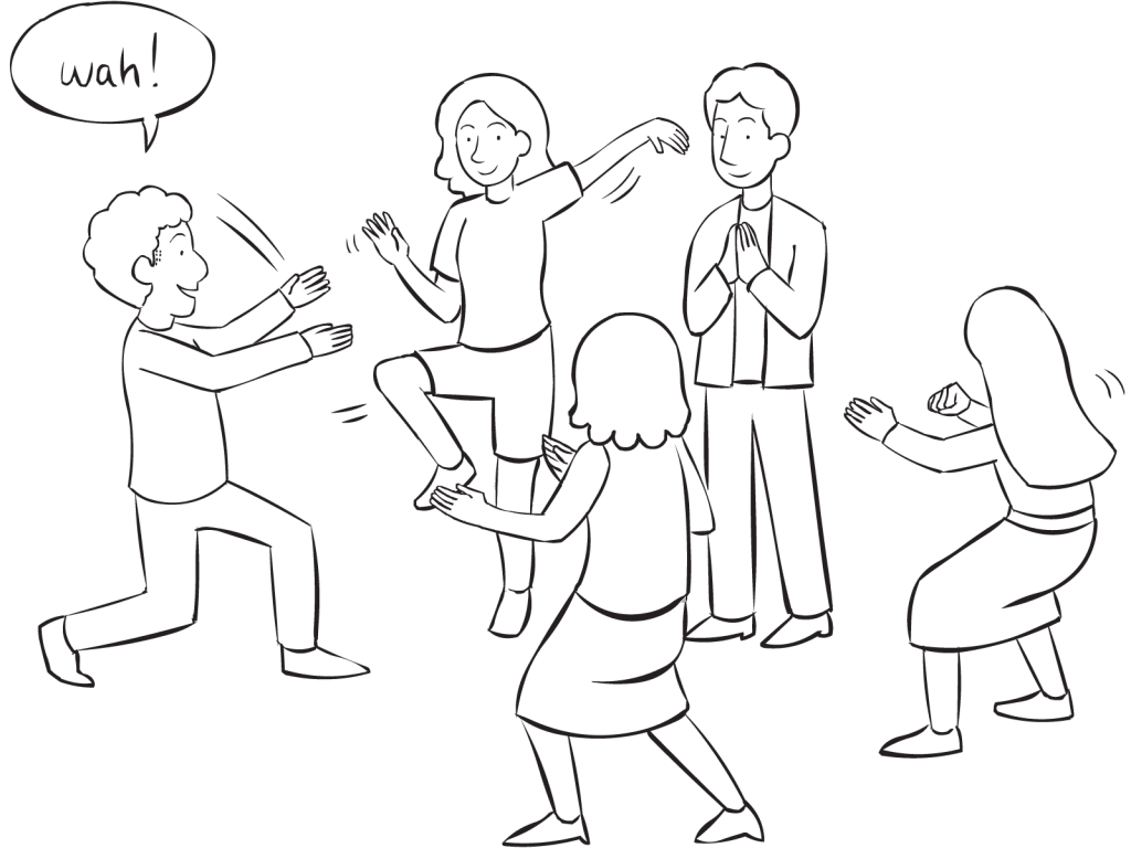 Group of people playing fun, energetic tag game called Ninja Tag