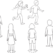 Group of people standing and running in a circle playing fun icebreaker game Have You Ever?