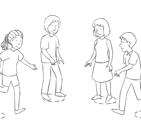 Group of people moving places in a circle, as seen in problem-solving activity called Commitment