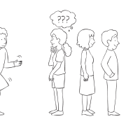 People standing in a line waiting their turn to observe a charade this communication skills activity called Charade Line