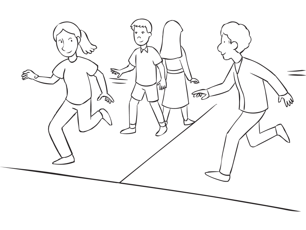 People chasing one another on the lines of a basketball court called Basketball Court Tag a fun line tag game.