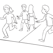 People chasing one another on the lines of a basketball court called Basketball Court Tag a fun line tag game.