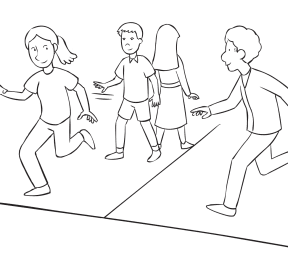 People chasing one another on the lines of a basketball court called Basketball Court Tag a fun line tag game.