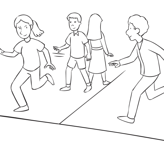 People chasing one another on the lines of a basketball court called Basketball Court Tag a fun line tag game.