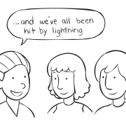 Three people discussing what they have in common as heard during Categories Twist, a small group bonding activity