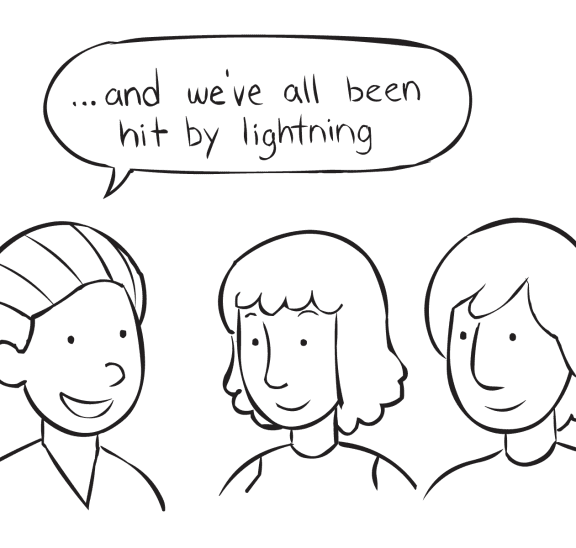 Three people discussing what they have in common as heard during Categories Twist, a small group bonding activity