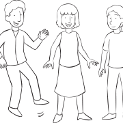 Three people with big smiles playing Super Smile funny circle game