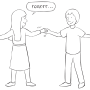 Two people holding hands playing fun circle energiser game called Dinosaur Game