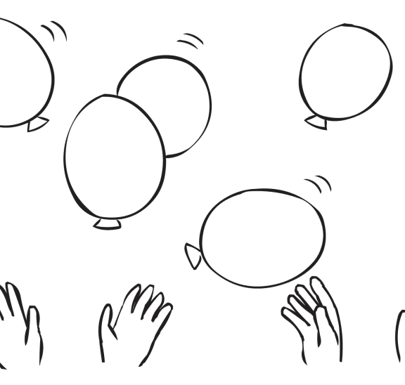 Balloons being kept afloat by group of hands, as featured in high-energy group challenge Frantic