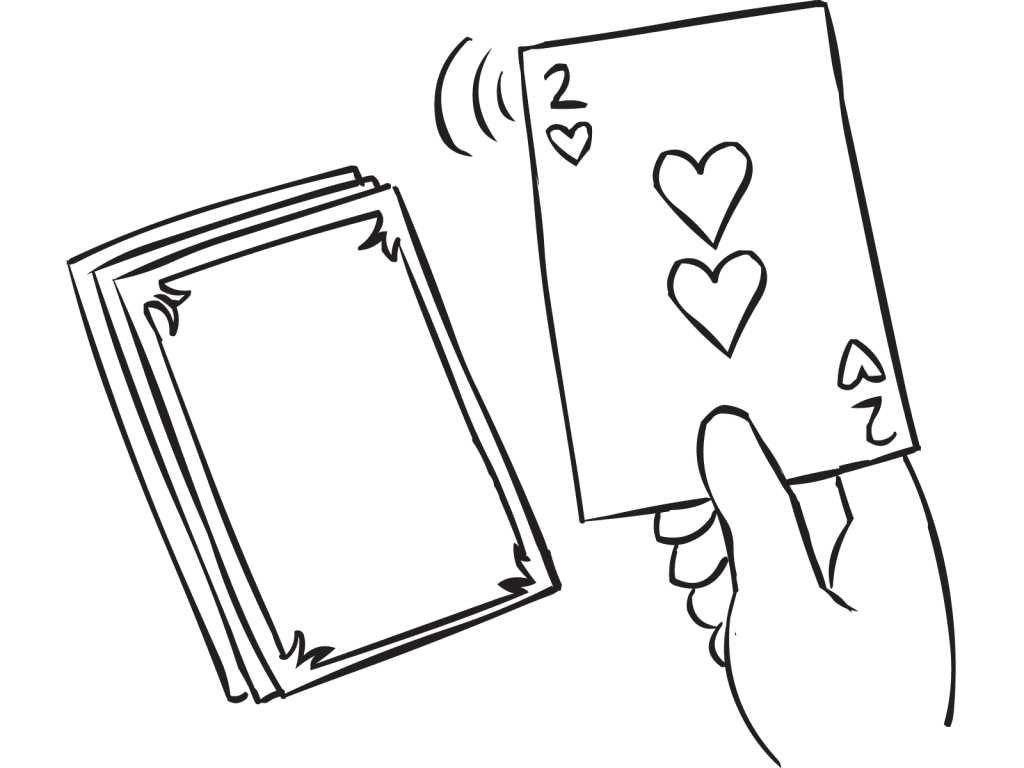 Two of hearts is pulled from a deck of cards, as could be seen in fun guessing game of Prediction