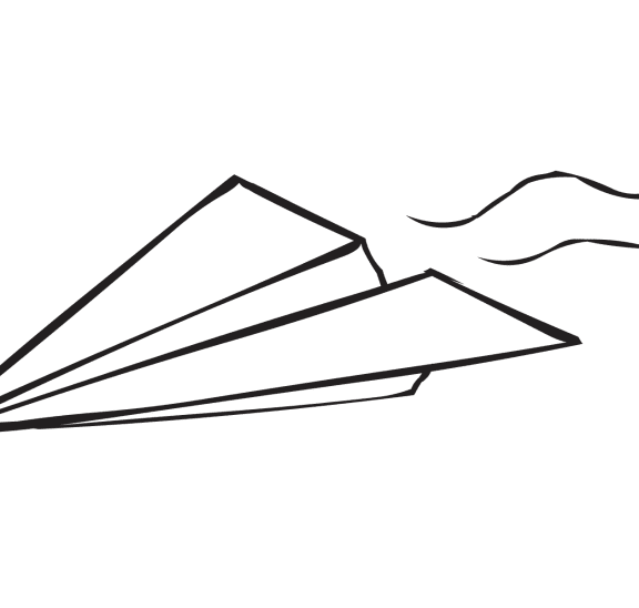 Paper plane flying through air as part of paper aeroplane challenge to fold Mystery Aeroplane design