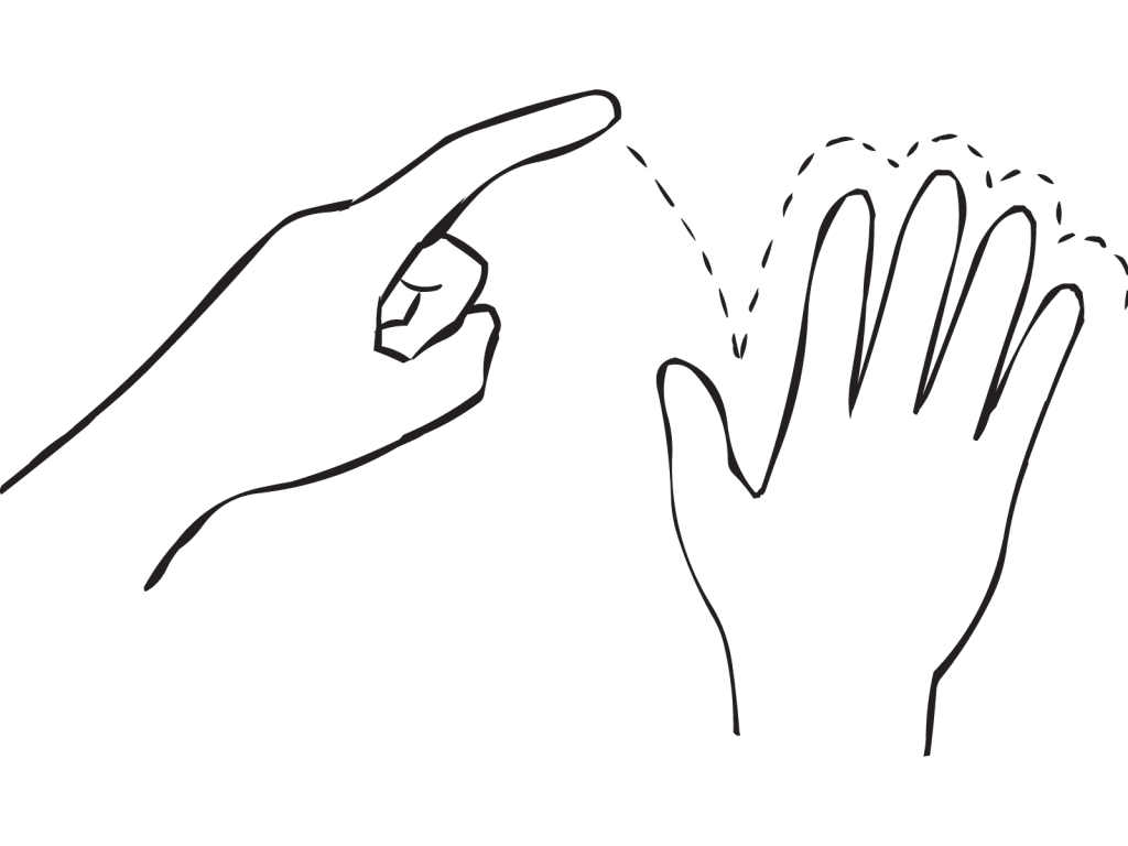 Two hands in series of movements as featured in the pattern observation game Johnny Oops