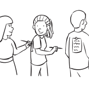 People with notes stuck to their back playing a fun trust-building activity Talking Behind Your Back