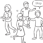 People moving about an area as part of fun group energiser called Stop & Go