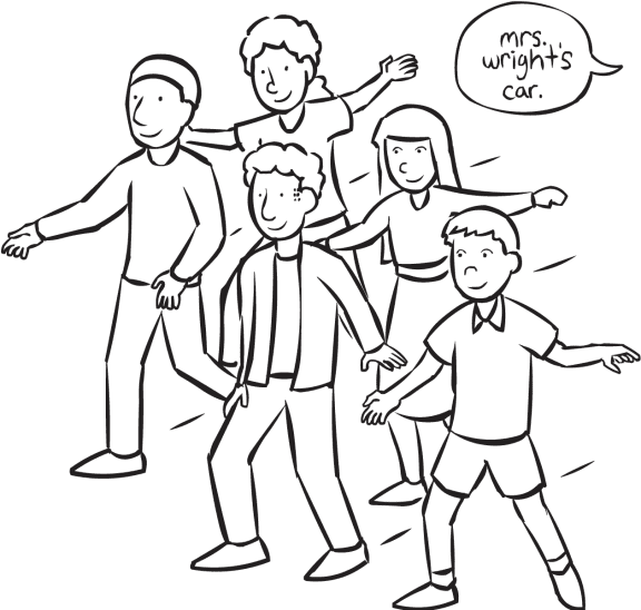 Large group moving to the commands of fun storytelling energiser Mr & Mrs Wright