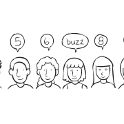 Group of people taking turns to count number, as heard in mental focus game called Buzz
