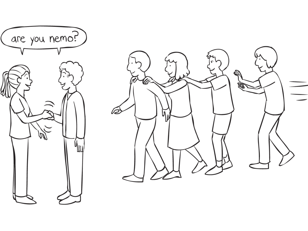 Interactive mingling game in which everyone is Finding Nemo