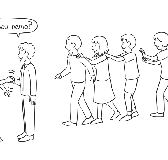 Interactive mingling game in which everyone is Finding Nemo