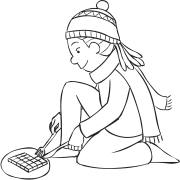 Girl wearing a beanie using a knife and fork in fun party game called Chocolate Circle