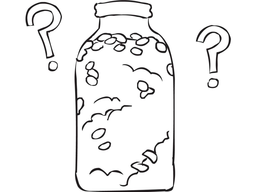 Jar filled with hundreds of beans, featured in the classic team estimation game Count The Beans