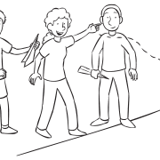 Three people flying their airplanes in the fun group competition paper-plane contest