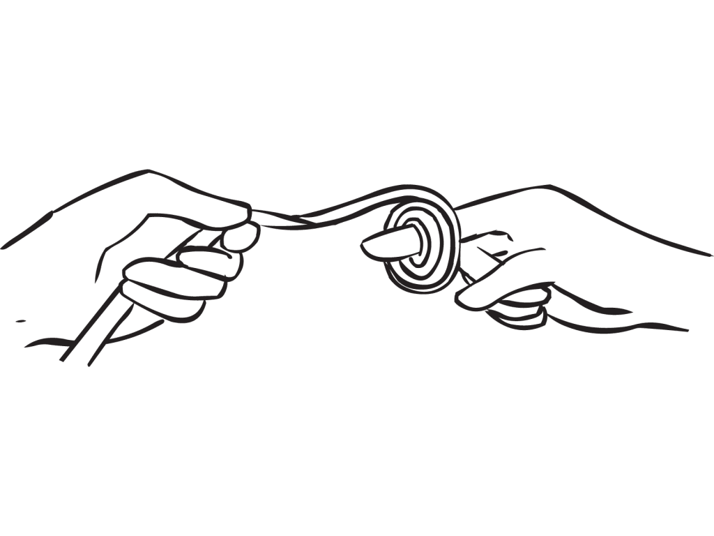 Hand wrapping ribbon around their finger as part of fun icebreaker activity called Wrapped Around My Finger