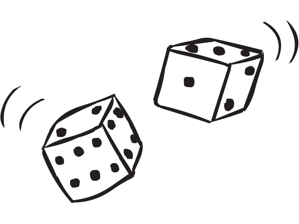 Pair of dice being rolled in group dice game called Double Dice Game