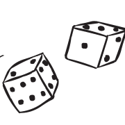 Pair of dice being rolled in group dice game called Double Dice Game