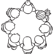 Overhead view of small group leaning into the centre, as featured in challenging trust-building exercise Keystone