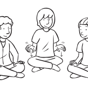 Three people sitting in a circle tapping their hands in quick circle energiser Galloping Hands