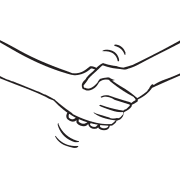 Two hands shaking, as featured in no props team game Alter Shake