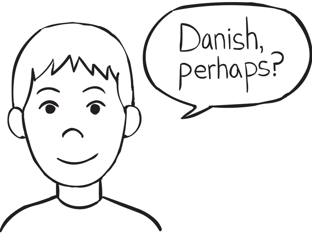 Boy with talk bubble, playing fun name game Kram Dralloc