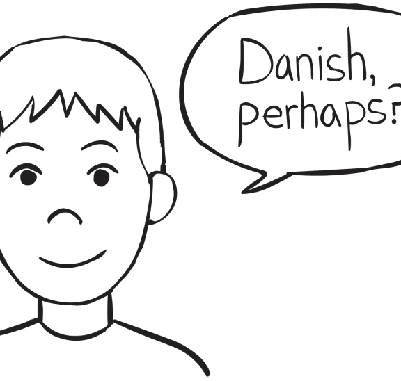 Boy with talk bubble, playing fun name game Kram Dralloc