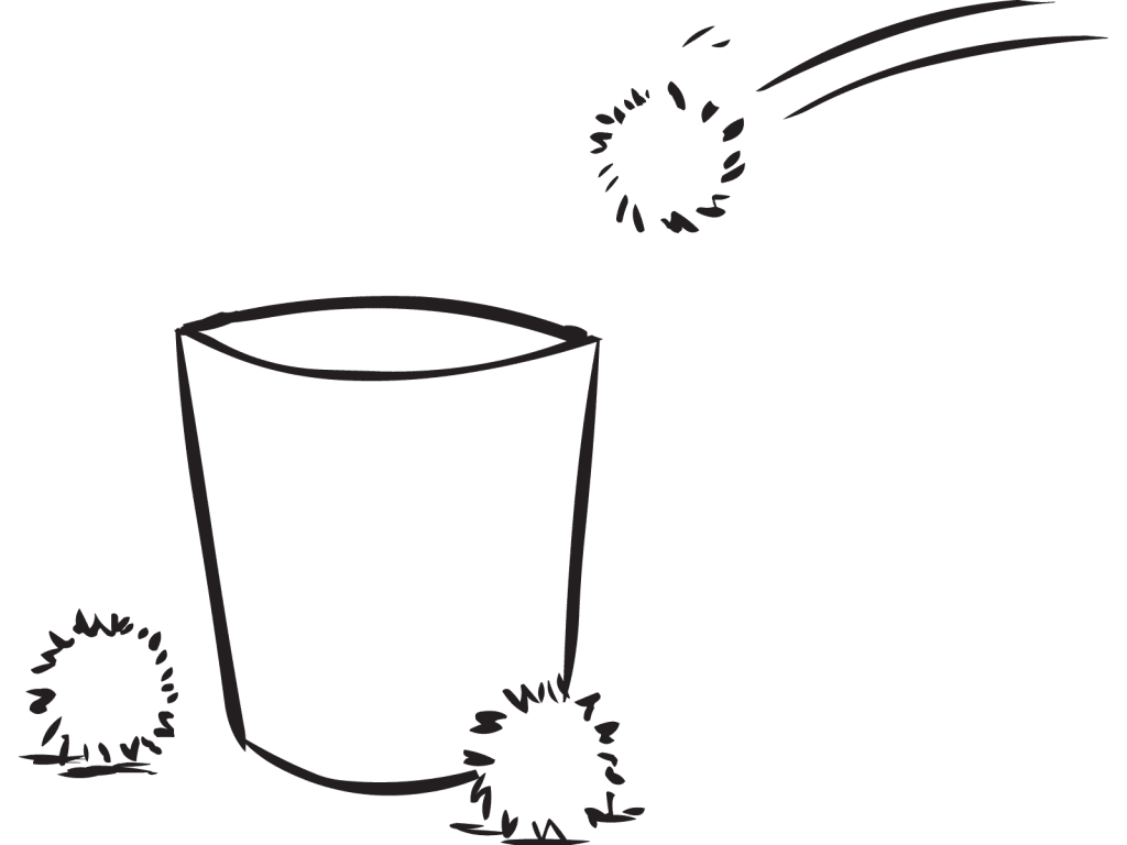 Balls being tossed into bucket, as seen in Pick & Choose team strategy game