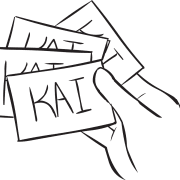 Hand holding bunch of index cards with Kai written on them as seen in interactive name game Names Stock Market