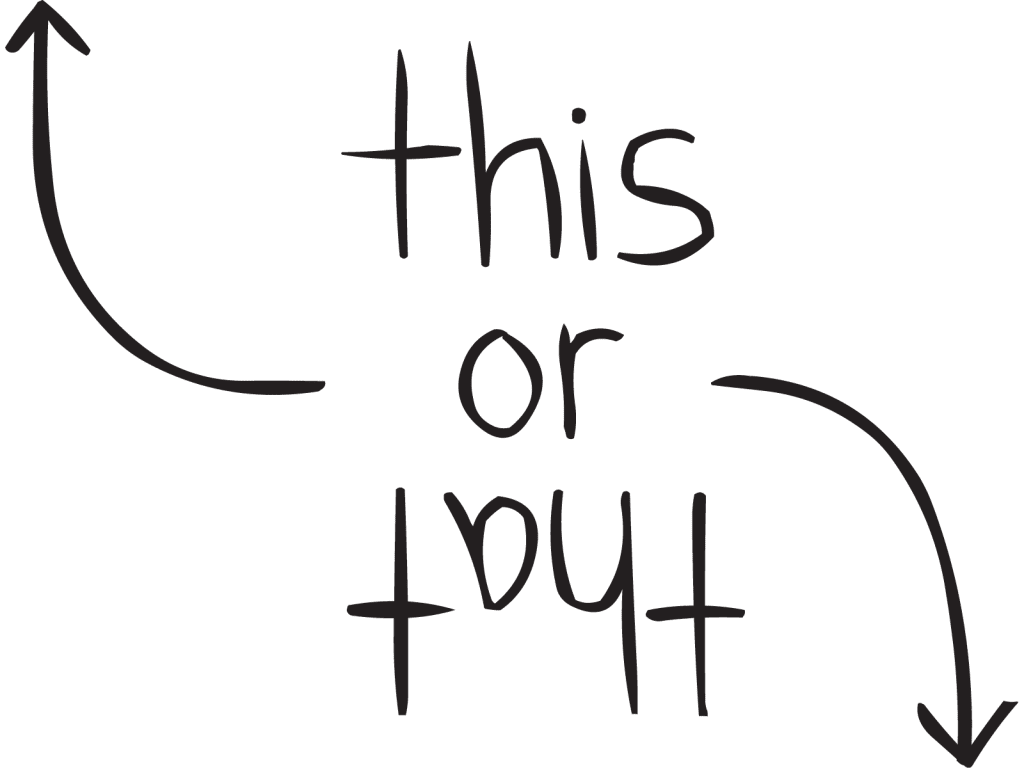 Illustration of This or That with arrows representing fun conversation starter game