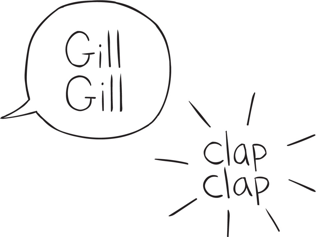 Talking bubble and clapping image for rhythmic name game Concentration