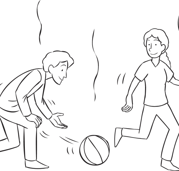 Man hitting ball with open hand towards another person, as seen in active elimination game Ga-Ga
