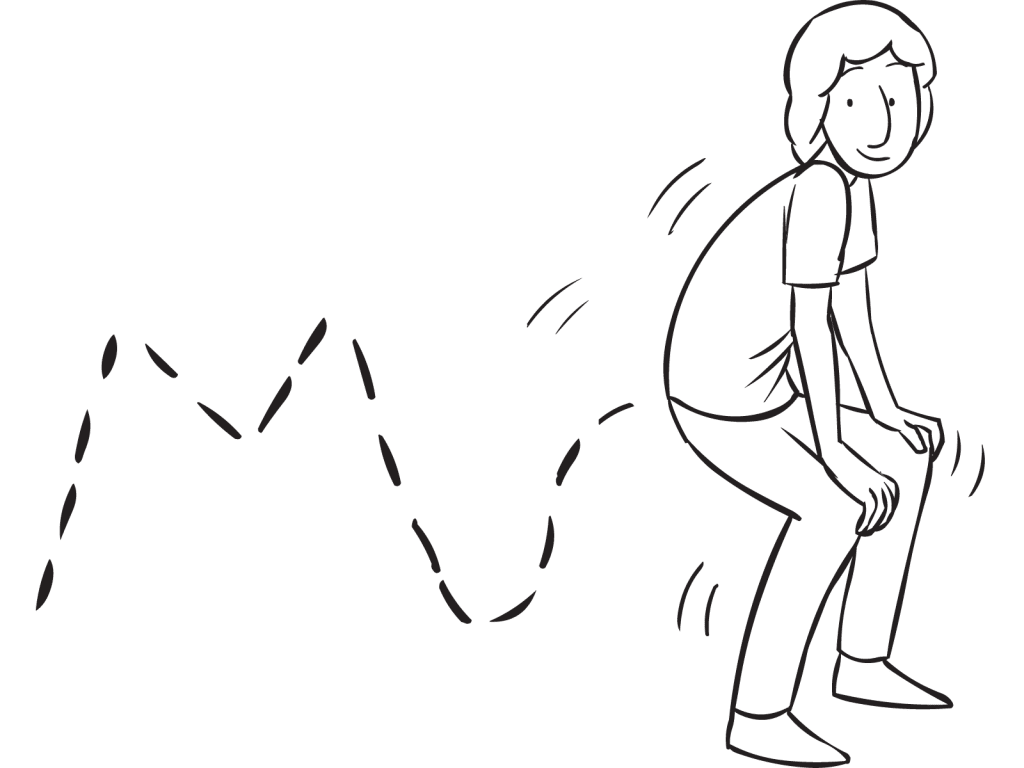 Man using his buttocks to write letters in the air, as featured in funny group guessing game Butt Charades