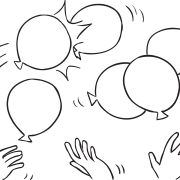 Bunch of balloons in the air, as one gets hit into the path of another, just like star wars fun group energiser