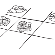 Energetic team game Tic Tac Toe placed on floor with pieces of fabric used for noughts and crosses