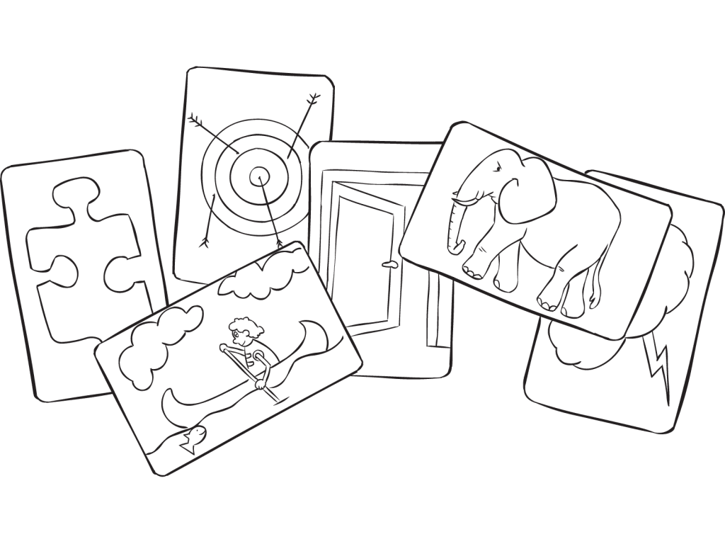 Visual reflection tool of hand-drawn picture cards called Climer Cards used in many reflection exercises