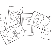 Visual reflection tool of hand-drawn picture cards called Climer Cards used in many reflection exercises