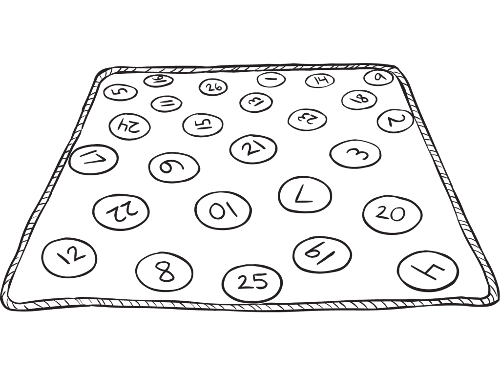 The team problem-solving challenge Key Punch set-up with dozens of numbered spots laying on ground.