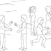 Group of people playing active energiser game Around The World in pairs