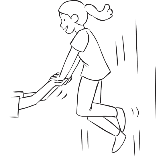 Woman being lifted off ground by another person with glee, as part of Big Ups partner warm-up game