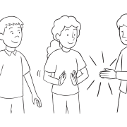 Three people clapping hands as part of the quick circle energiser called Circle Clap