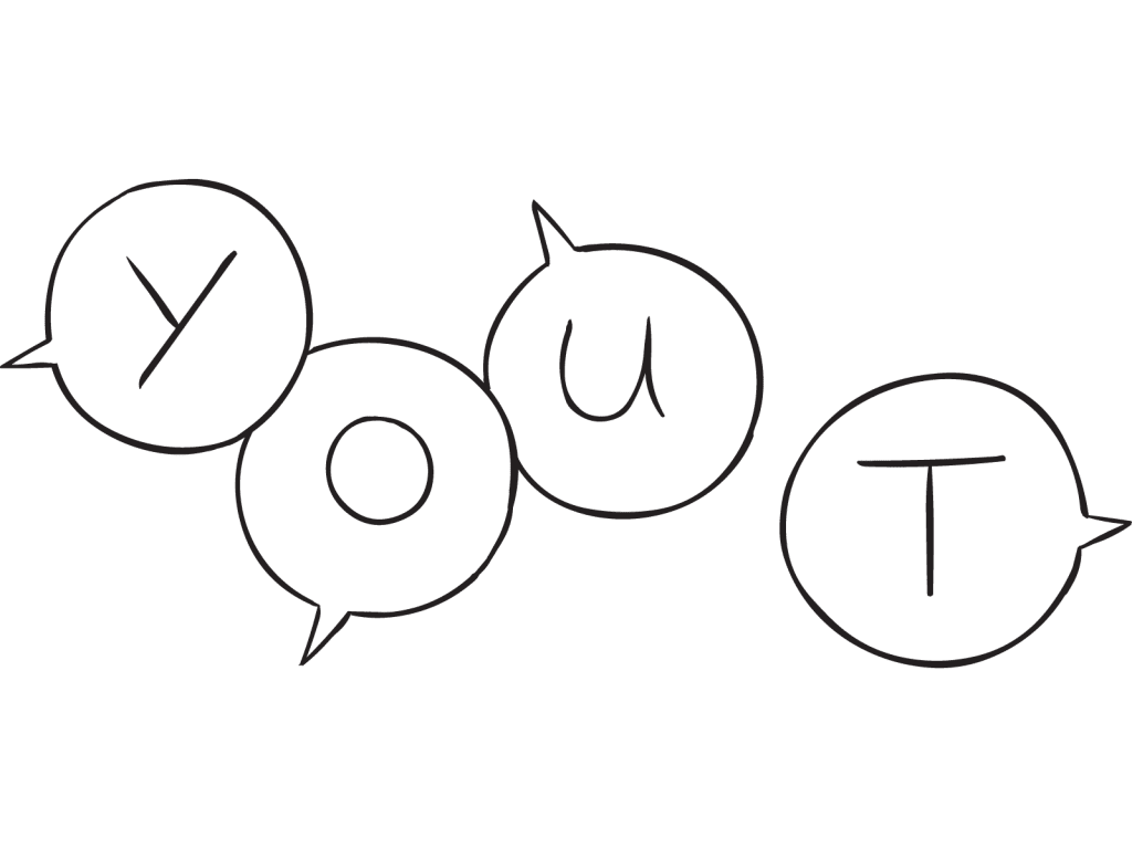 The letters Y O U T which form part of G-H-O-S-T fun group game