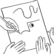 Creative partner activity Collaborative Drawing showing two people working together to create a piece of artwork